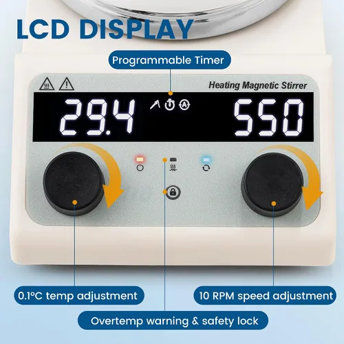 Miniatura 3 de BAOSHISHAN Agitador magnético de 3 L con temporizador y control de temperatura, placa revestida de cerámica de 572.0 °F / 572 °F, mezclador