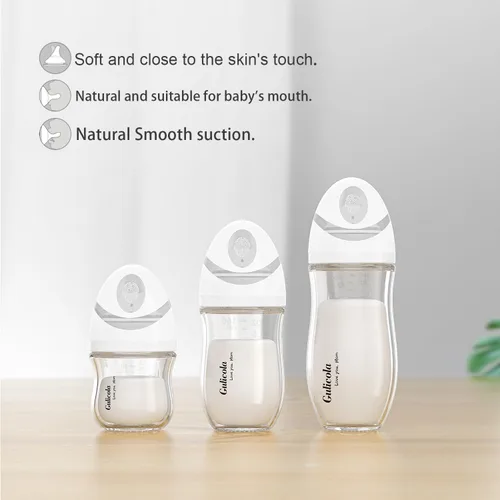 Miniatura 7 de Gulicola Biberón de vidrio natural para bebés amamantados, juego de biberones anticólicos con pezón de flujo medio, 3 meses +, 8 onzas, paquete de 2