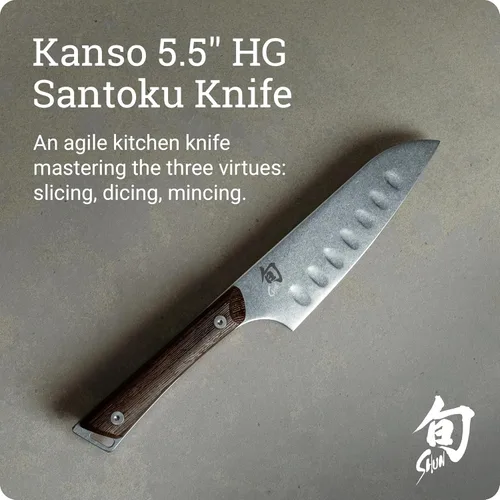 Miniatura 2 de Shun Kanso - Cuchillo Santoku de tierra hueca de 5.5 pulgadas, cuchillo japonés multiusos hecho a mano, hoja de acero inoxidable AUS10A, mango