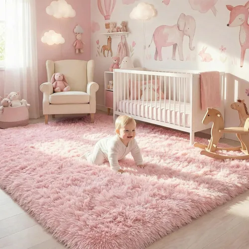 Miniatura 9 de Alfombras de área rosadas para dormitorio de niñas, decoración de sala de estar, alfombra mullida y esponjosa shag de 4x6 para habitación de niños
