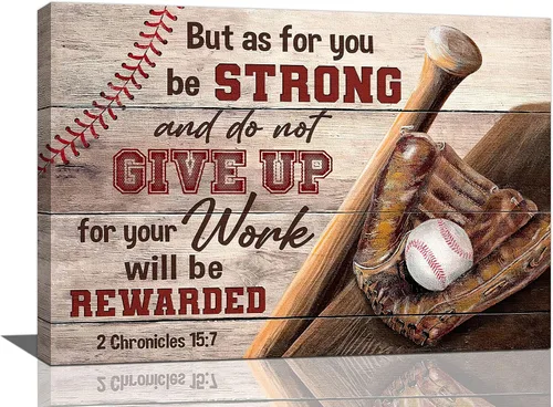 Miniatura 16 de Arte de pared cristiano de béisbol para decoración de habitación de niños, pintura de lona con escritura deportiva, impresiones de citas Crónicas