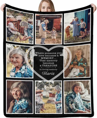 Miniatura 26 de Artsadd Manta conmemorativa personalizada en memoria amorosa de mamá, papá, padre, abuela, abuelo, nana, manta personalizada con foto, nombre