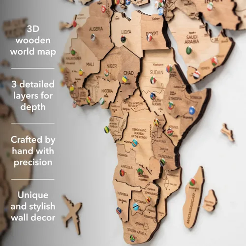 Miniatura 2 de Enjoy The Wood Mapa del mundo de madera 3D, arte para pared, decoración de pared de madera grande, idea de regalo de inauguración de la casa, mapa