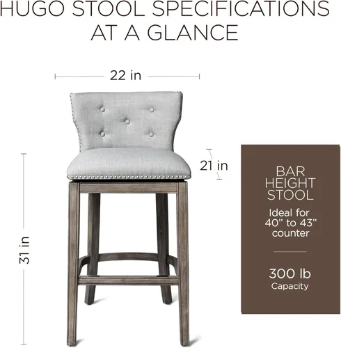 Miniatura 2 de Maven Lane Hugo Taburete de bar de 31 pulgadas de altura de barra con respaldo bajo en acabado de roble recuperado con asiento tapizado de tela gris