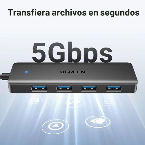 Miniatura 3 de UGREEN Hub USB 3.0, divisor de 4 puertos USB A ultradelgado expande USB para mouse, teclado, unidad flash, disco U, impresora compatible