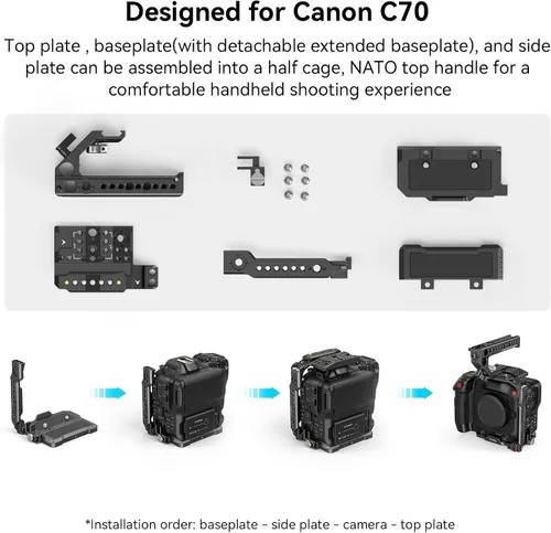 Miniatura 2 de SmallRig Kit de mano de jaula para cámara EOS C70 para Canon con mango superior NATO, abrazadera de cable para HDMI, placa superior, placa lateral