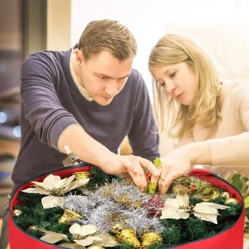 Miniatura 6 de Bolsa de almacenamiento para coronas navideñas resistente de 36 pulgadas, con asas fabricadas de material duradero de poliéster Oxford 600D, bolsa