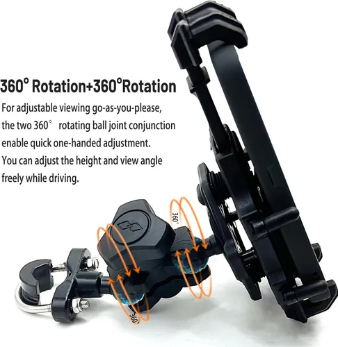 Miniatura 3 de QYMOTO Soporte para teléfono ATV, soporte para manubrio anti vibración de 4 ruedas de alta resistencia, abrazadera para teléfono celular 360