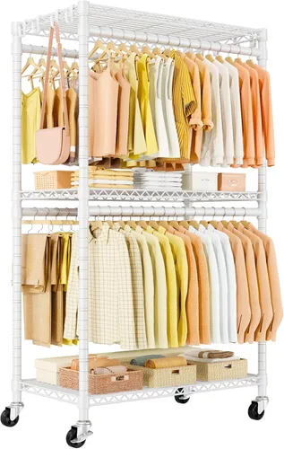 Miniatura 11 de ULIFHOME P5 Plus - Perchero resistente para colgar ropa, perchero de metal con ruedas, estante portátil de 3 niveles para armario de 45 pulgadas