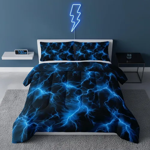 Miniatura 9 de QOOMO Juego de edredón de fútbol americano de 3 piezas, tamaño individual, juego de ropa de cama de fuego y agua para adolescentes, niños y niñas