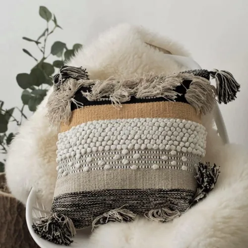 Miniatura 3 de Funda de almohada COZYDEKO estilo boho, de 18 x 18 pulgadas, almohadas decorativas marroquíes rústicas bohemias con acentos copetados, algodón