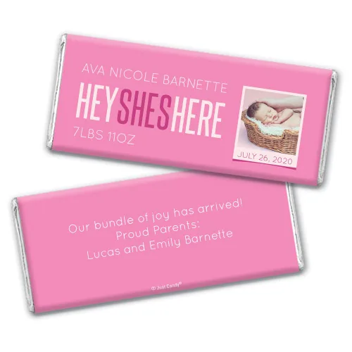 25ct Baby Girl Anuncio de Nacimiento Favores Envolturas Personalizadas para Barras de Chocolate (Paquete de 25) - Foto
