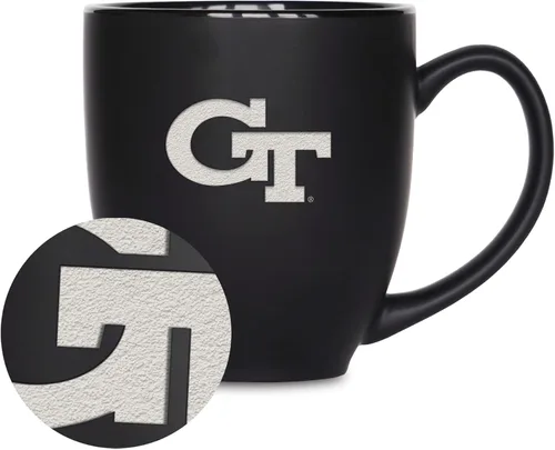 Miniatura 192 de Rico Industries - Taza de cerámica mate negra con grabado láser estándar de 15oz para NCAA (escuelas T & U) - Para bebidas calientes o frías