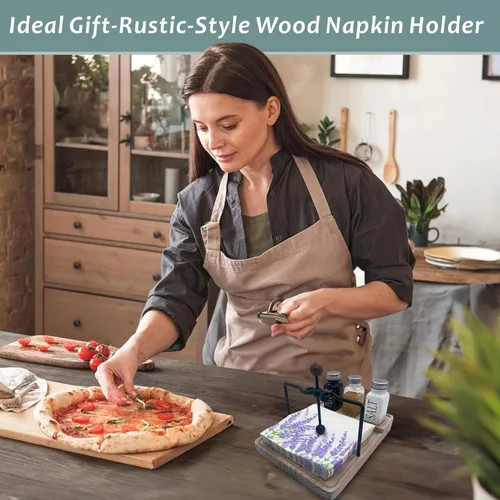 Miniatura 6 de Servilletero plano con salero y pimentero, decoración de mesa de cocina, servilletero rústico 2 en 1 para servilletas de papel, decoración de mesa