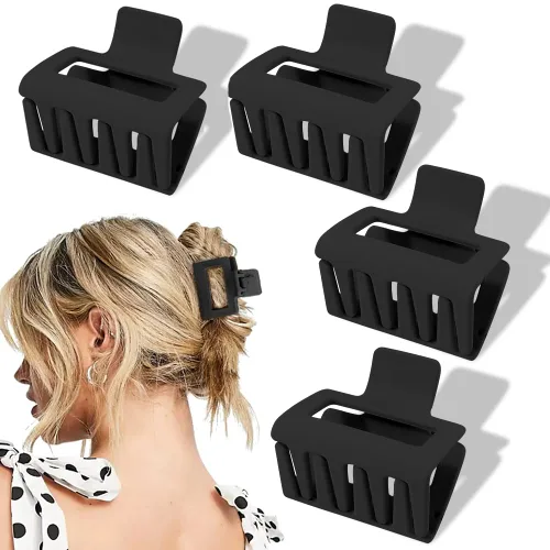 Miniatura 10 de Paquete de 4 pinzas para el cabello mate para cabello fino y grueso - 2 pinzas de garra cuadradas medianas en color neutro (lindas para mujeres)
