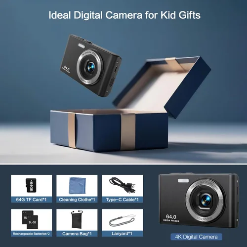 Miniatura 6 de DAILPIC - Cámara digital 4K 1080P de doble lente para fotografía, cámaras digitales de punto y disparo de 64 MP con tarjeta TF de 64 GB, zoom