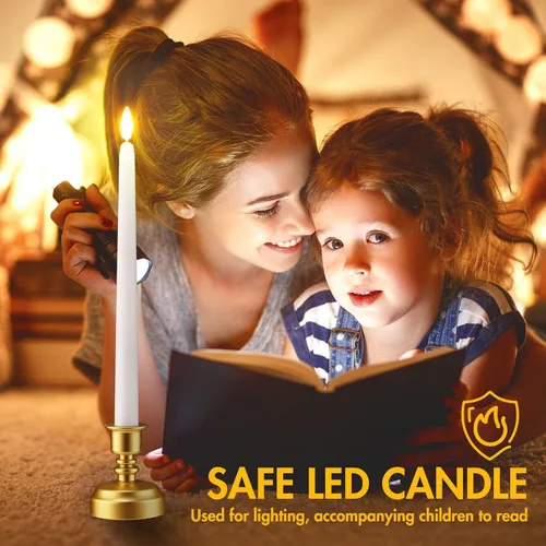 Miniatura 6 de Fumete Paquete de 24 velas cónicas sin llama con control remoto y temporizador, velas LED parpadeantes realistas con llama 3D, ventana LED con base