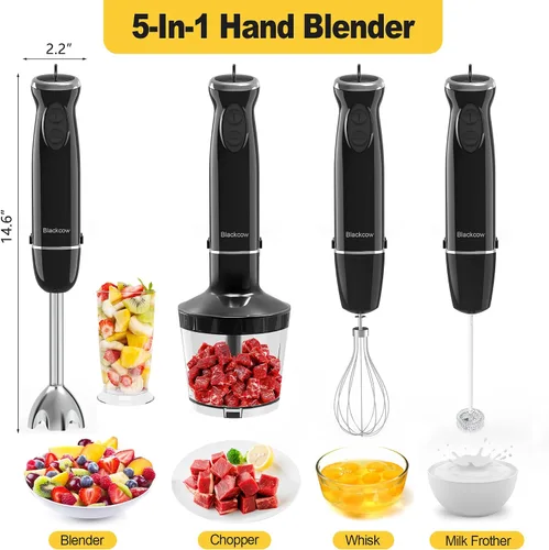 Miniatura 2 de Juego de licuadora de inmersión para cocina, licuadora de emulsión de mano extra silenciosa de 500 W, batidora de mano eléctrica de 12 velocidades