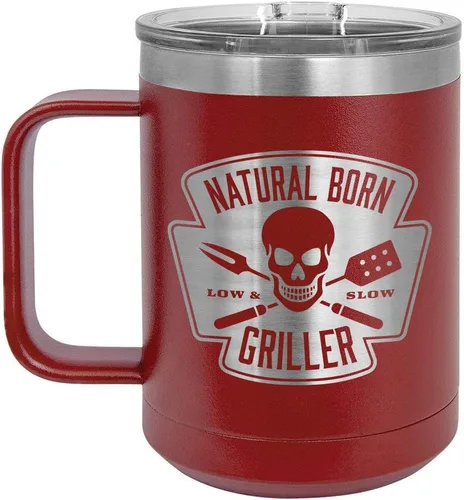 Miniatura 17 de Natural Born Griller RED 15 oz Coffee Cup w/Slide Top Lid Insulated Travel Coffee Mug BBQ & Grilling Gift Idea For Men Who Have Everything, Dad