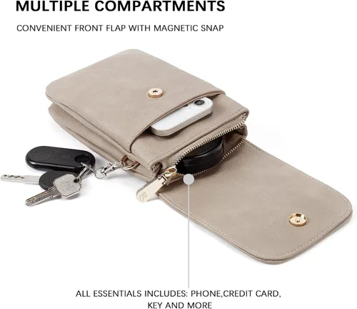 Miniatura 5 de Bolso bandolera pequeño de piel vegana BOSTANTEN para mujer, con diseño de cartera para celular, con correa ajustable