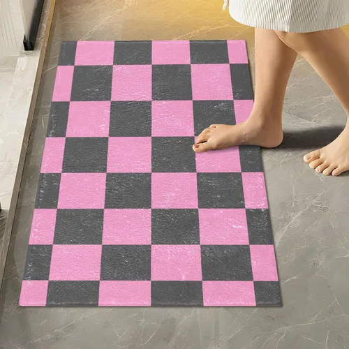 Miniatura 31 de Tapete de baño a cuadros negros y morados, suave, absorbente, lavable, tapete de baño para suelo de baño, tapete de baño antideslizante para baño