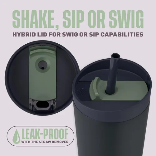Miniatura 2 de BlenderBottle Vaso mezclador aislado 2 en 1 de acero inoxidable, tapa Swig a prueba de fugas, pajilla, BlenderBall, libre de BPA, para batidos