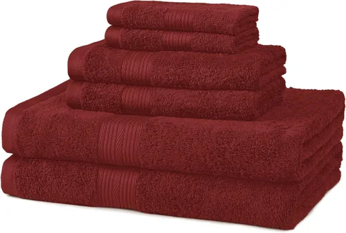 Amazon Basics Juego de toallas de baño suaves, absorbentes, resistentes a la decoloración, 100% algodón, 6 piezas (12 x 12 pulgadas), toallas Carmesí