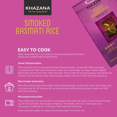 Miniatura 5 de Auténtico arroz basmati ahumado por Khazana en bolsa de 10 libras, grano indio aromático y sabroso, sin OMG, sin gluten, kosher, sin colesterol