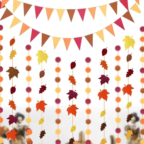 Guirnalda de otoño con texto en inglés «Happy Felt Fall», «NO DIY», color naranja para Acción de Gracias, banderín colgante con serpentina, banderín