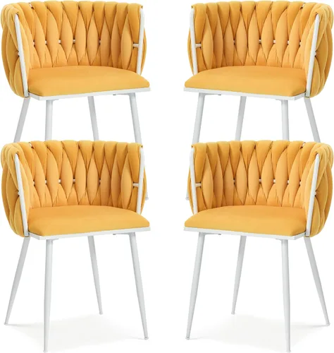 Miniatura 27 de Juego de 2 sillas de comedor de terciopelo, sillas laterales tapizadas tejidas con patas de metal plateado, Sillas de Comedor 2, sillas decorativas