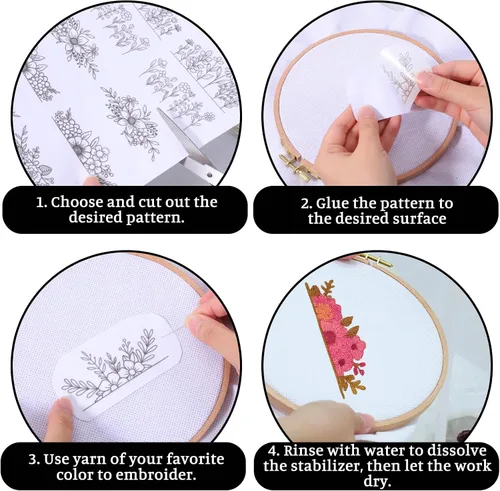 Miniatura 3 de Estabilizador de Bordado Soluble en Agua 3 Hojas Estabilizador Soluble en Agua para Patrones de Bordado Papel para Pegar y Coser Diseños de Papel