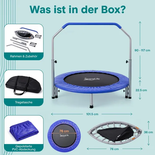 Miniatura 8 de SereneLife 40" Foldable Mini Trampoline for Adults - Compact Fitness Rebounder with Adjustable Foam Handle, Exercise Trampoline with Max Load