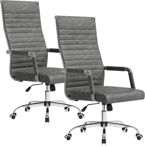 Miniatura 14 de Furmax silla de escritorio de oficina acanalada con respaldo medio de piel sintética silla de trabajo ejecutiva de conferencia silla giratoria Blanco