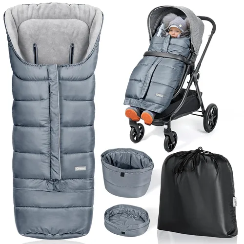 Miniatura 12 de Orzbow - Saco de dormir cálido universal para cochecito, bolsa de dormir para clima frío, piecera impermeable para niños pequeños (gris, grande)