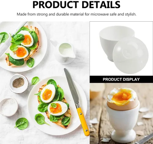Miniatura 4 de Hemoton Tazas escalfadoras de huevos para microondas, paquete de 4 con tapas, 3.74 x 2.55 pulgadas, olla de huevos al vapor para desayuno rápido