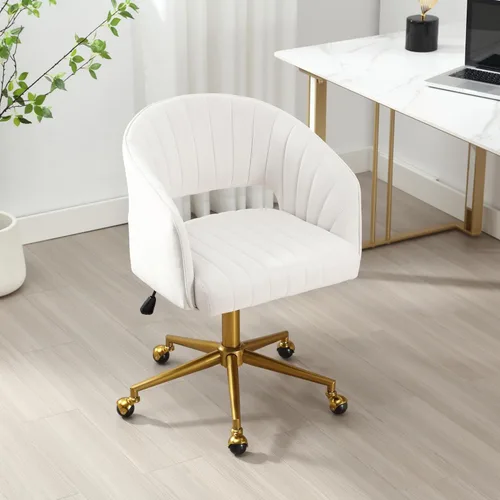 Miniatura 2 de HENGJIANYI Silla de Escritorio Giratoria para Oficina en Casa, Moderna Silla de Tocador de Terciopelo, Sillón de Altura Ajustable con Base Dorada