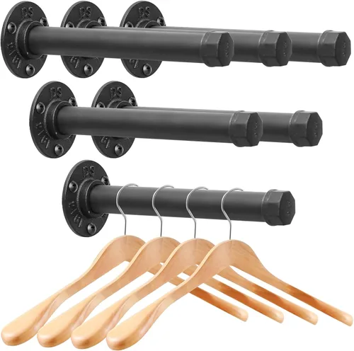 Miniatura 11 de Perchero de hierro fundido montado en la pared, perchero de tubería industrial resistente para colgar ropa, percheros para organizadores de armario