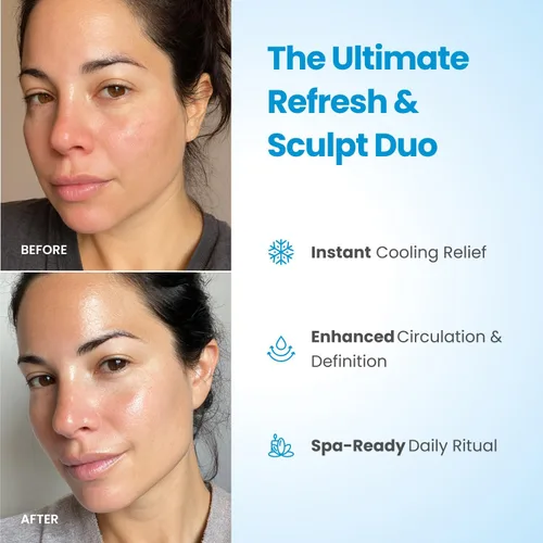 Miniatura 2 de PLANTIFIQUE Juego de Rodillo Facial de Hielo y Gua Sha de Acero Inoxidable - Herramientas de Masaje para Cuidado de la Piel con Crioterapia - Juego
