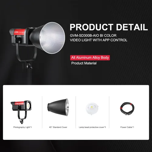 Miniatura 7 de GVM 300W Luz de Vídeo LED, 221950lux/1m, Kit de Iluminación de Fotografía ARO SD300B con Control por Aplicación, Luz de Estudio de 2700K-6800K Kit