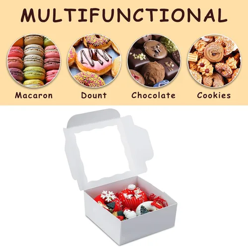 Miniatura 5 de XINHPKGG - 20 cajas para galletas de 6 x 6 x 2,5 pulgadas, cajas de panadería con ventana, caja de regalo para fresas cubiertas de chocolate