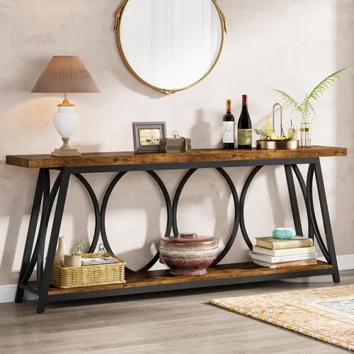 Tribesigns - Mesa consola extralarga de 70.9 pulgadas, mesa de sofá industrial detrás del sofá con estante de almacenamiento de 2 niveles, mesa