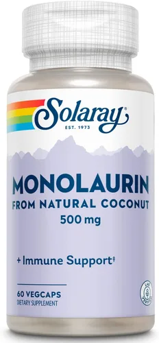 SOLARAY Monolaurina de 500 mg de coco natural, suplemento de monolaurina para un potente apoyo nutricional, verificado en laboratorio, 60 porciones,