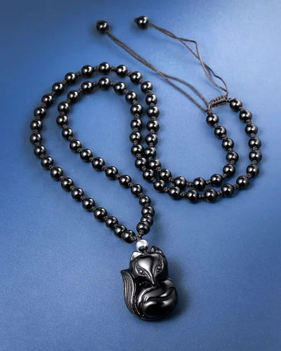 Miniatura 5 de Jewever Collar de obsidiana negra de zorro de la suerte, piedra natural, colgante de cristal curativo, amuleto de protección, joyería colgante