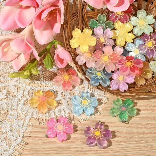 Miniatura 4 de DanLingJewelry 24 dijes de flores de cerezo de resina para mujer, joyería para hacer collares, aretes Colgantes de flores - 24 piezas