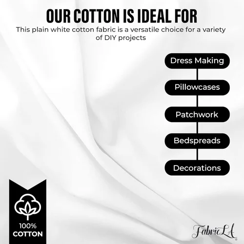 Miniatura 6 de FabricLA Tela de algodón para césped 100% algodón de 60 pulgadas de ancho, tela blanca sólida fina y ligera para coser ropa de costura, acolchado