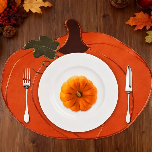Miniatura 2 de LeLehome Juego de 4 manteles individuales de cosecha de otoño, 14 pulgadas, Día de Acción de Gracias, Halloween, otoño, calabaza, bordados, manteles
