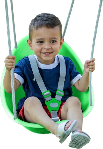 Miniatura 12 de Swurfer Columpio de coco para niños pequeños, cómodo columpio para bebé al aire libre, arnés de seguridad ajustable de 3 puntos, sistema de bloqueo