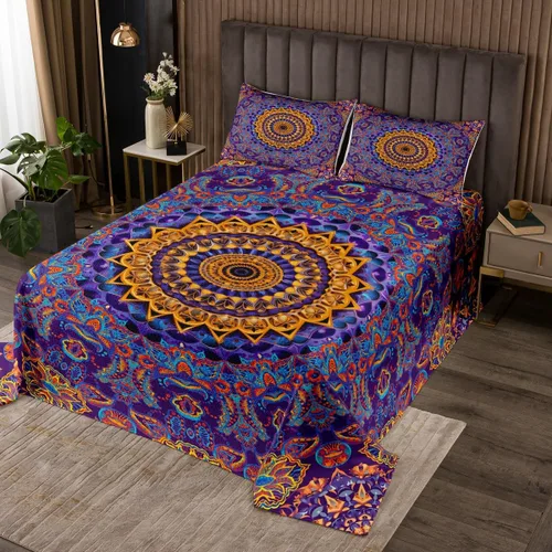 Miniatura 9 de Erosebridal Juego de ropa de cama oriental tamaño King, vintage, juego de colcha Art Deco de terracota, juego de edredón estético hippie