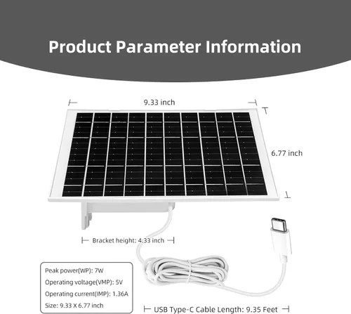 Miniatura 5 de Paquete de 4 cargadores de panel solar de cámara de 7 W compatibles con eufyCam 3/S330, 3C/S300, S350/C220/C210, eufy SoloCam S220/S340/C210