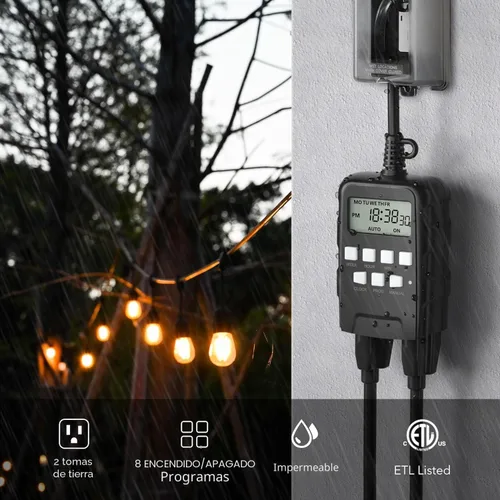 Miniatura 3 de BN-LINK Temporizador programable digital resistente para exteriores de 7 días BND/U78, 125VAC, 60Hz, doble salida, resistente a la intemperie